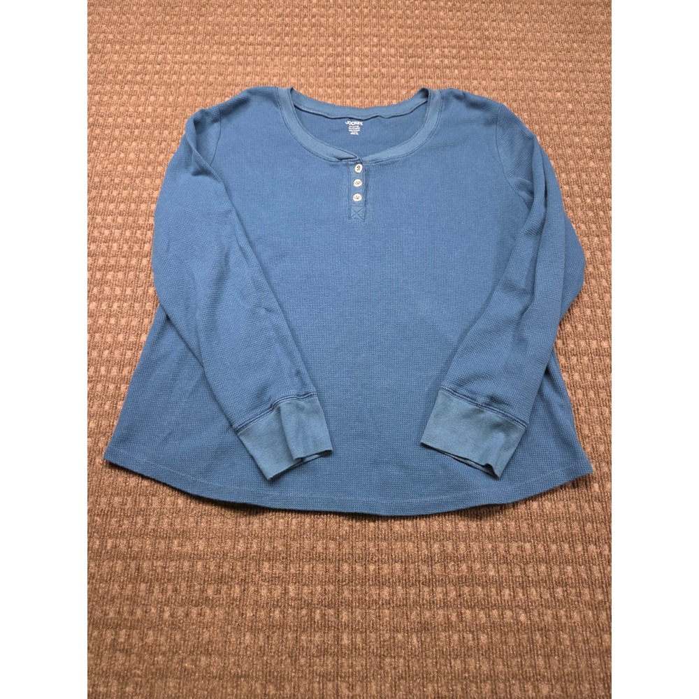 Jockey Womens XL Blue Waffle Knit Henley Long Sleeve Thermal Top Shirt